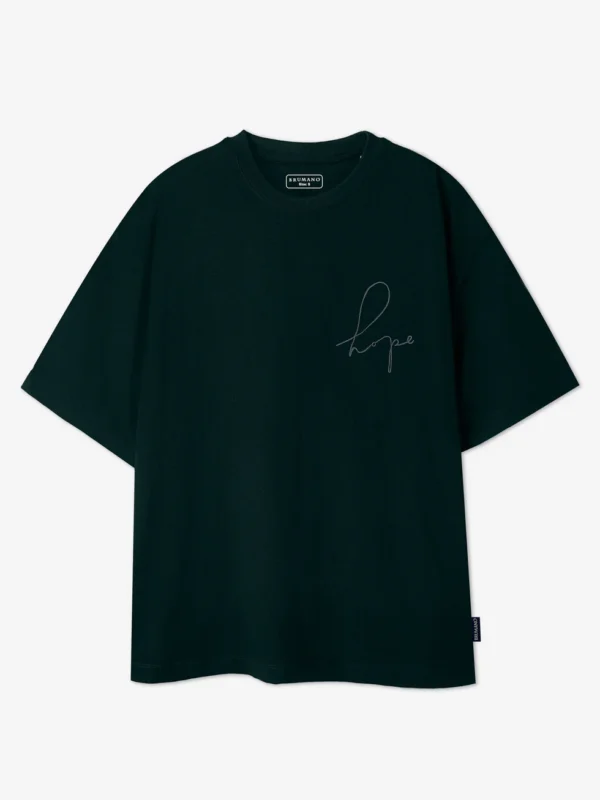 Dark Green Oversized T-Shirt With Minimalist 'Hope' Embroidery
