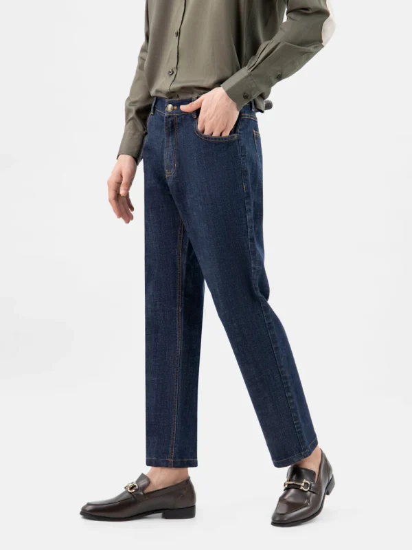 Dark Blue Casual Fit Jeans With Orange Stitching