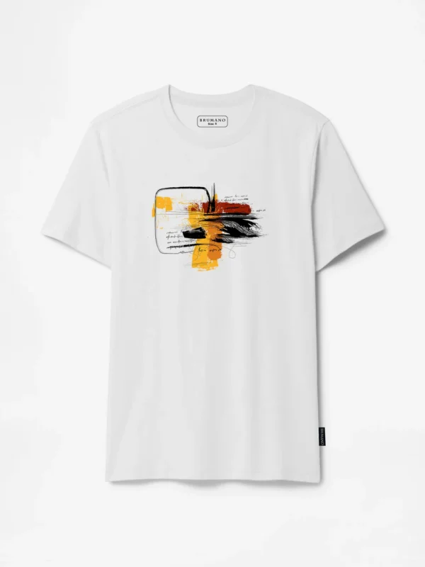 White Abstract Graphics Printed T-Shirt