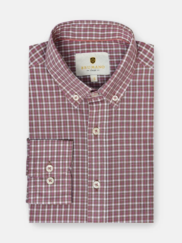 Brown Gingham Linen Blended Button Down Shirt