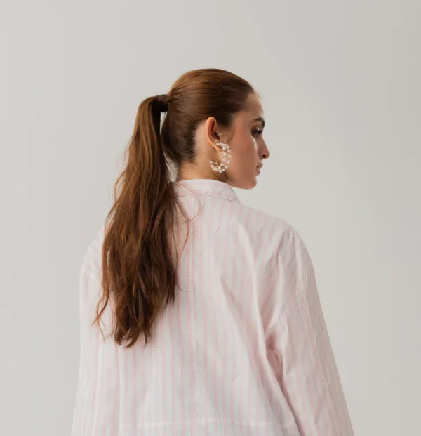 STRIPED POPLIN LOOSE FIT BUTTON DOWN SHIRT